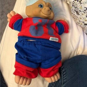 Charming Stuffed Troll Doll in Red and Blue Outfit